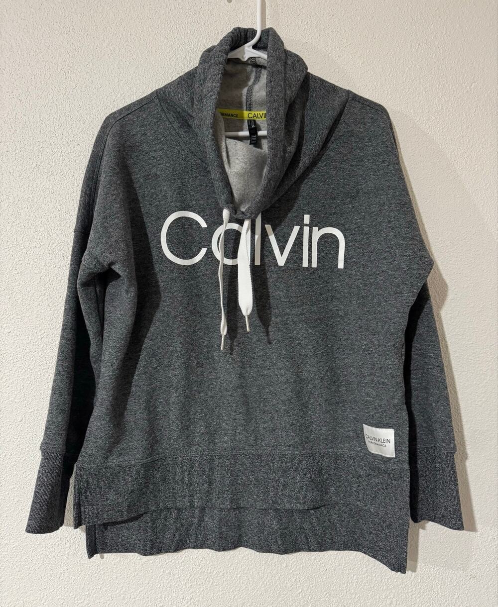 Calvin Klein Performance Gray Funnel Neck Sweatshirt Cowl Graphic Logo Top S